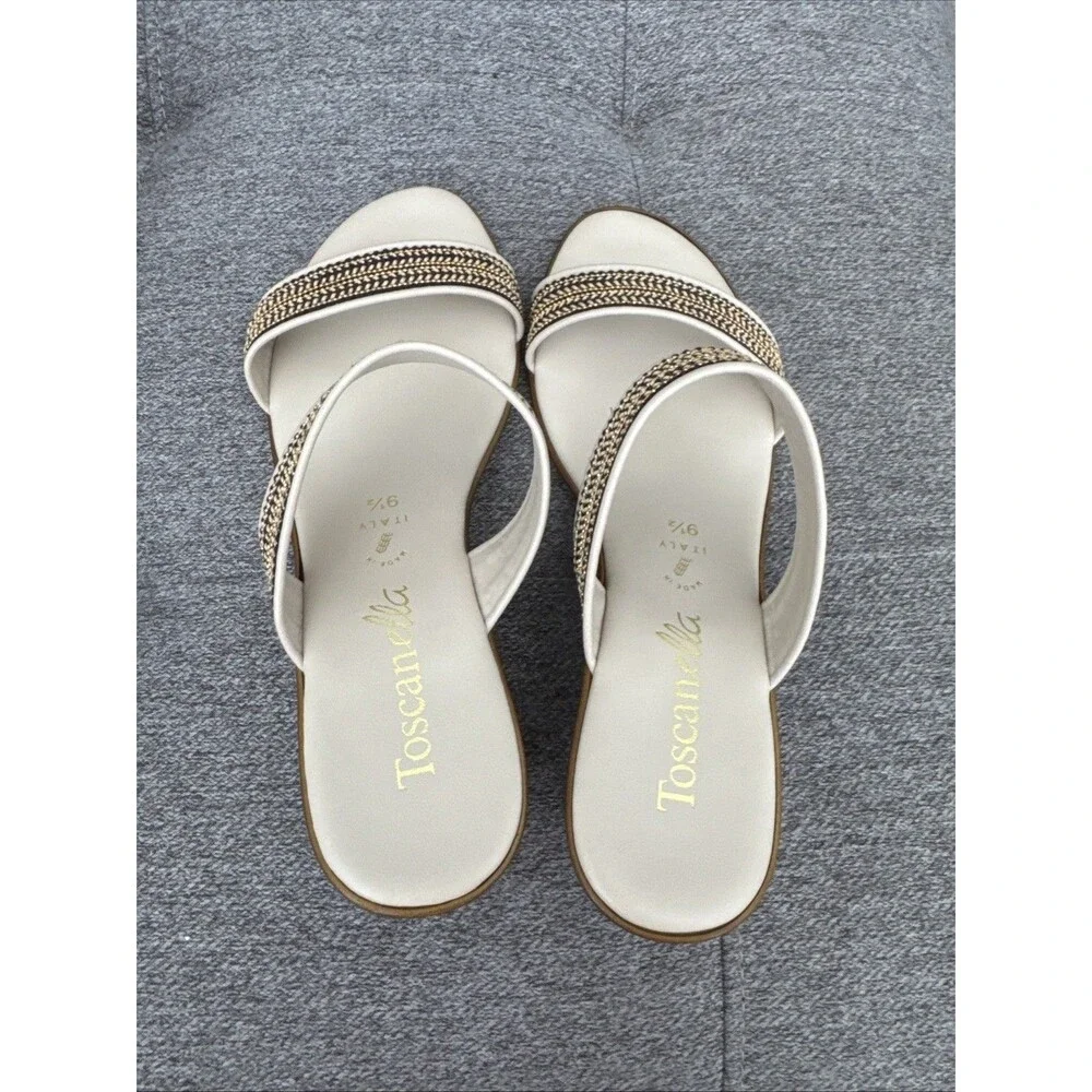 Toscanella Handmade Italy Ella Cream with Gold Black Accent Wedge  Sandal SZ 9.5 - Picture 14 of 16